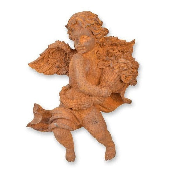 Rusty Cast Iron Wall Mount Putto Holding a Cornucopia. Home Decor