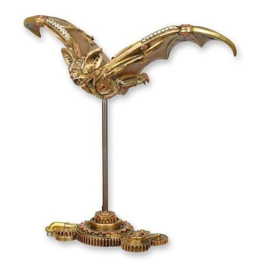 Steampunk Resin Figurine of a Bat on Stand – Gear Base Sculpture