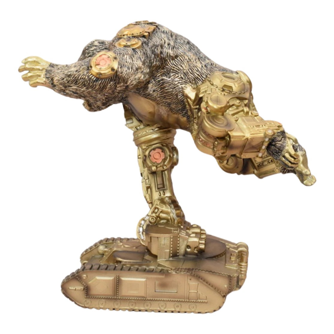 Resin Steampunk Gorilla Figurine on Tank Base | Animal Sculptures