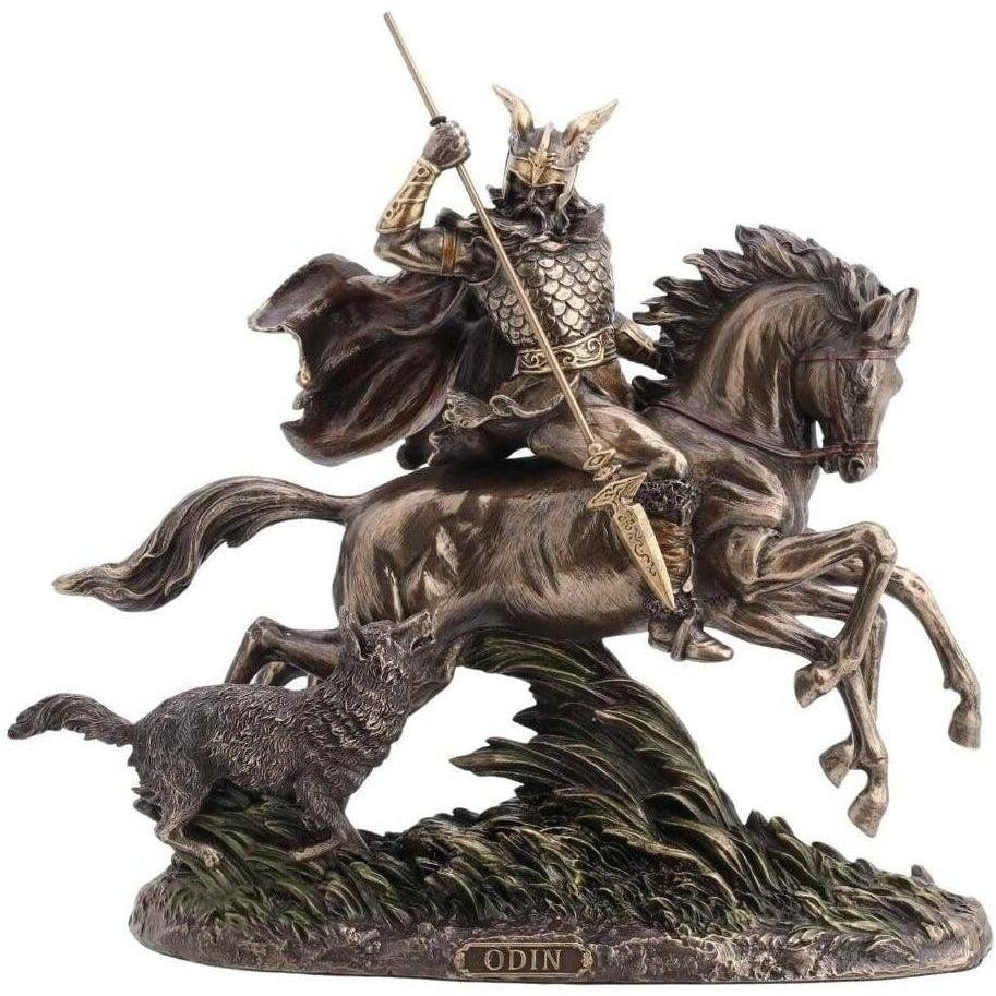 Odin riding Sleipnir with Wolf Statue | Mythology & Deity Sculptures