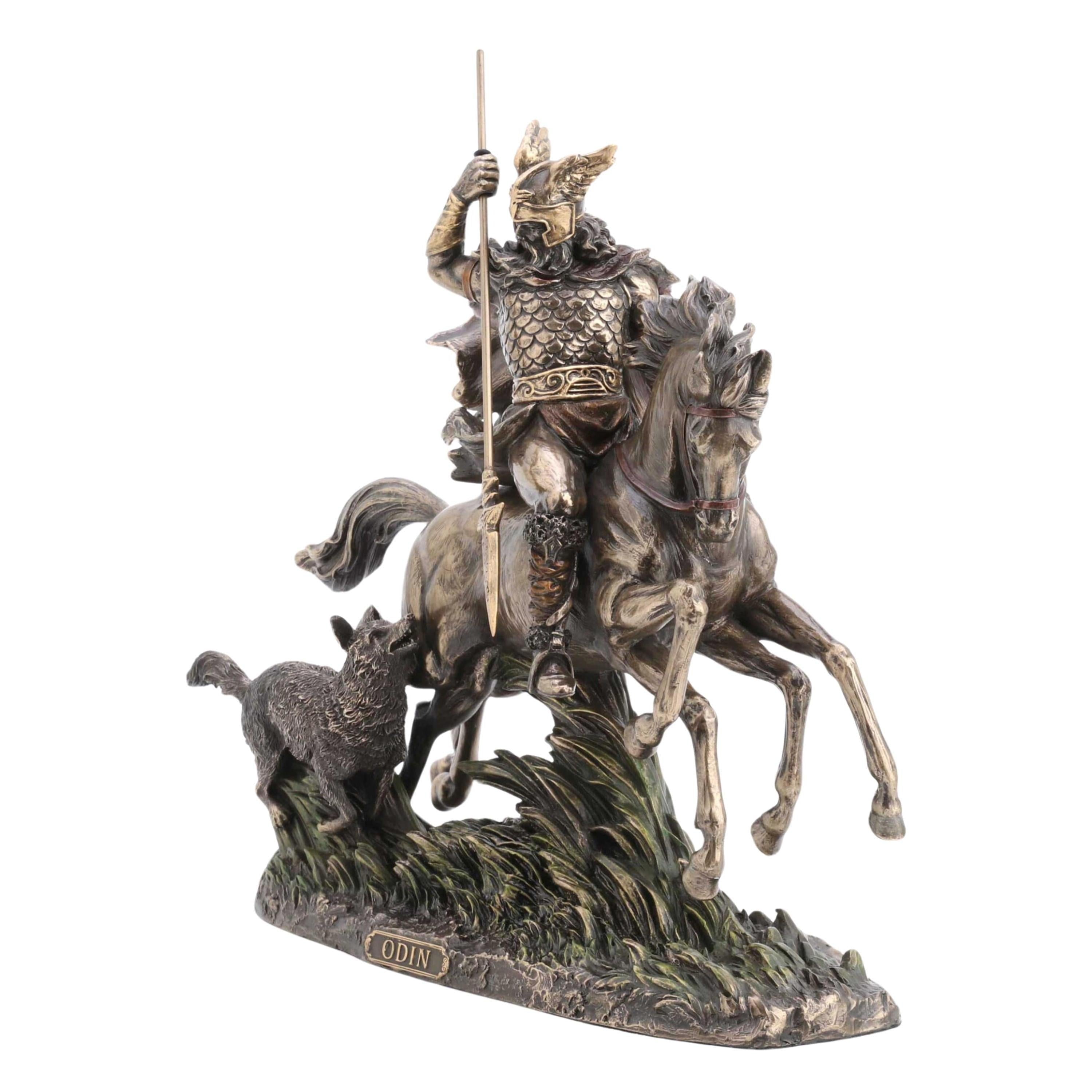 Odin riding Sleipnir with Wolf Statue | Mythology & Deity Sculptures