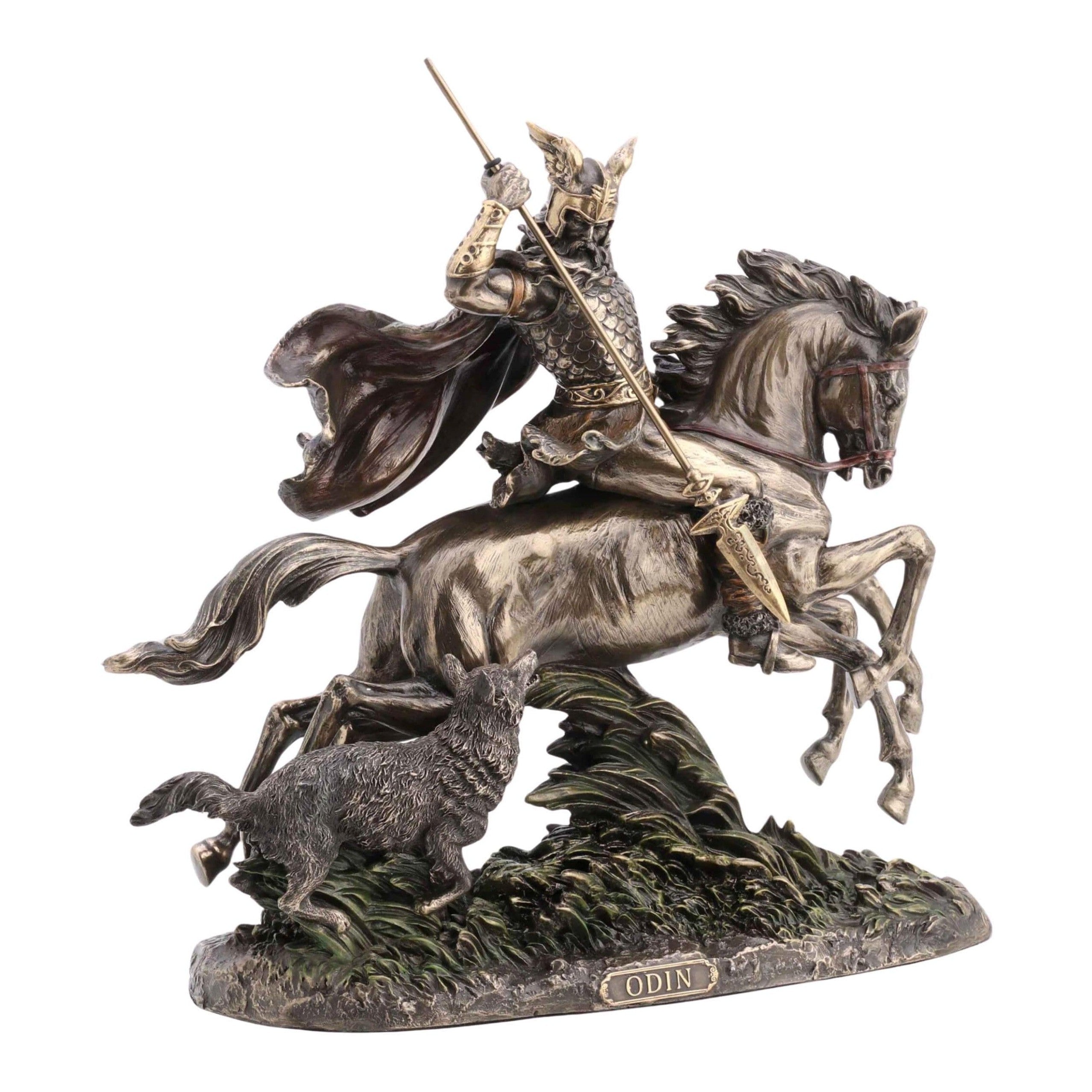 Odin riding Sleipnir with Wolf Statue | Mythology & Deity Sculptures