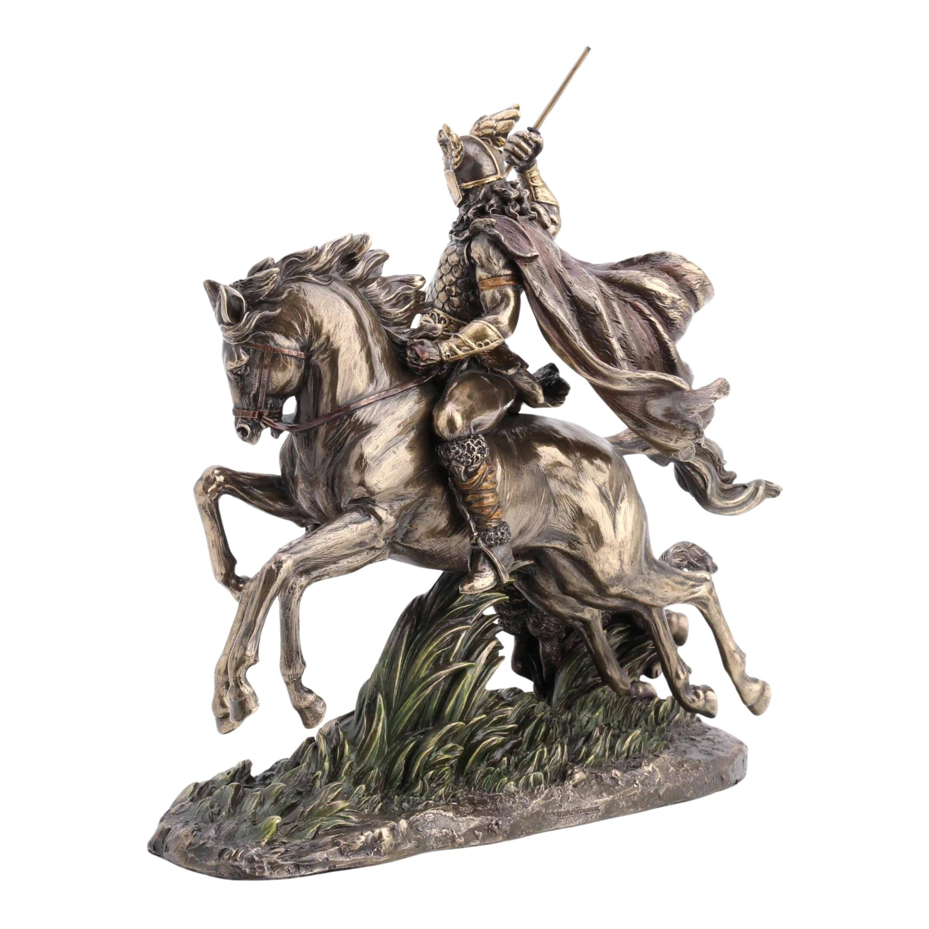 Odin riding Sleipnir with Wolf Statue | Mythology & Deity Sculptures