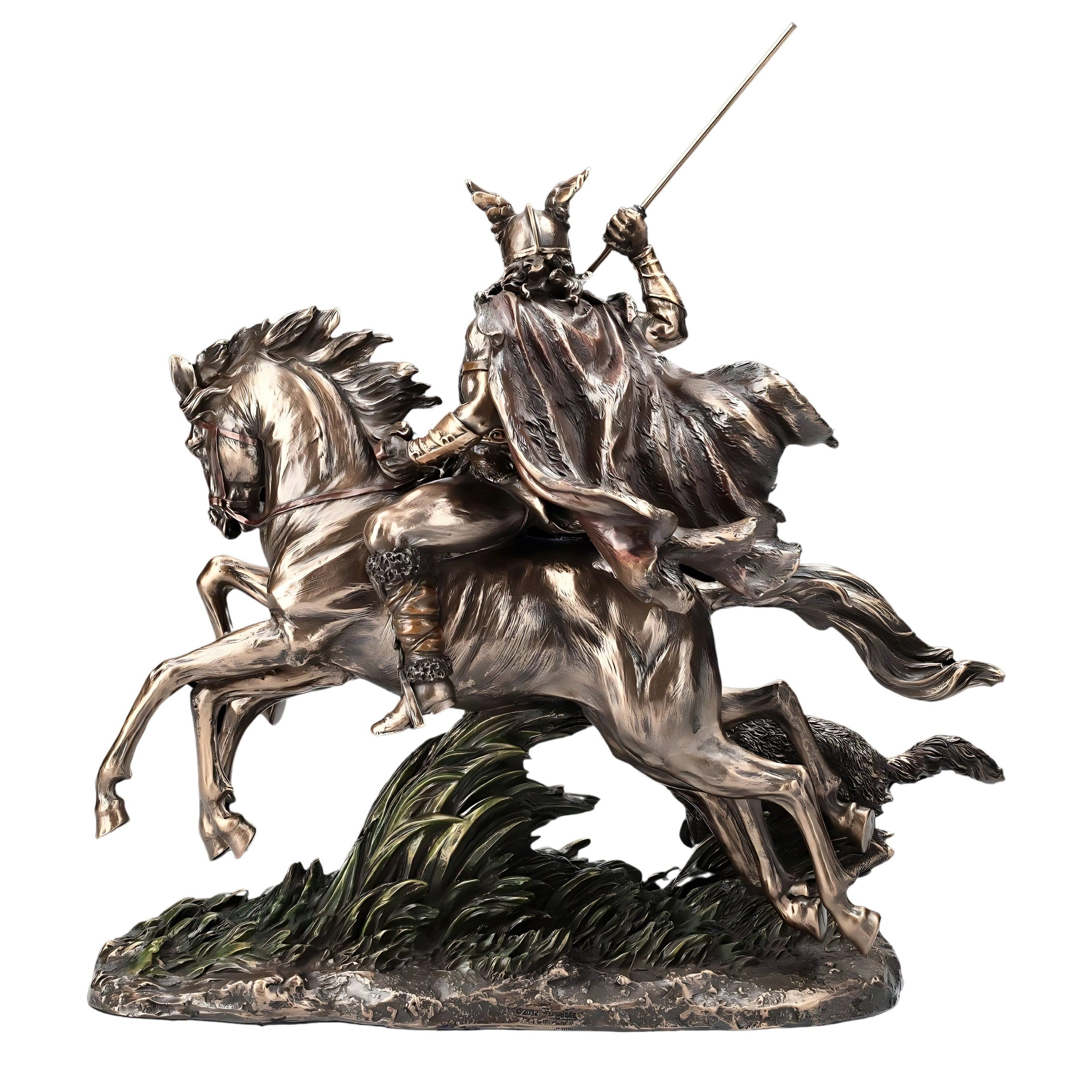 Odin riding Sleipnir with Wolf Statue | Mythology & Deity Sculptures