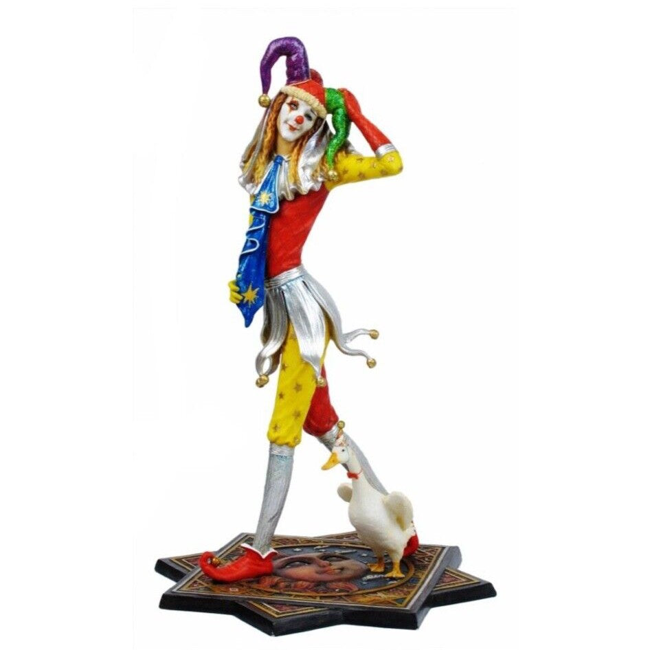 Jester Clown with Duck Figurine. Clown Statue. Jester Sculpture