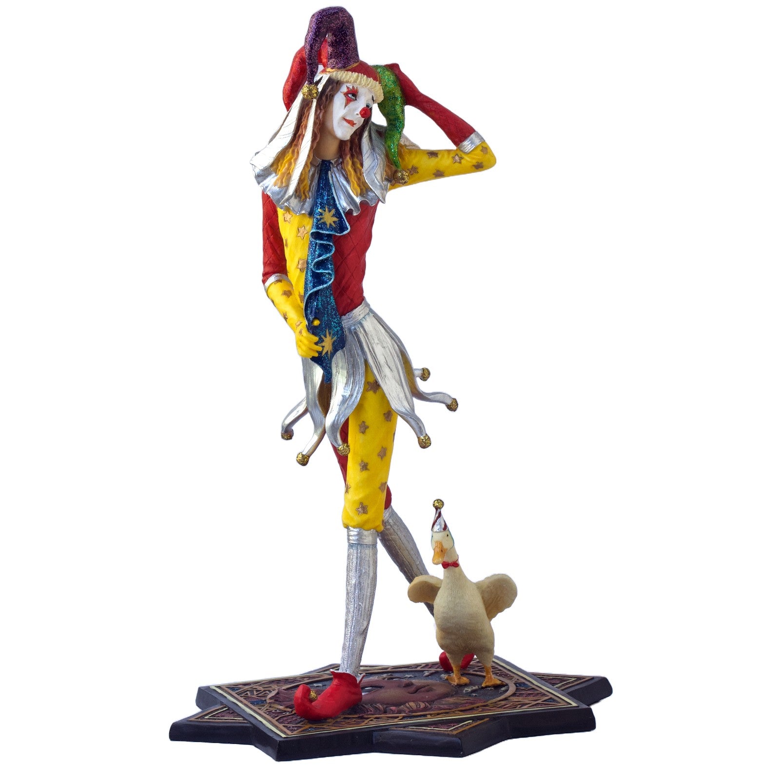 Jester Clown with Duck Figurine. Clown Statue. Jester Sculpture