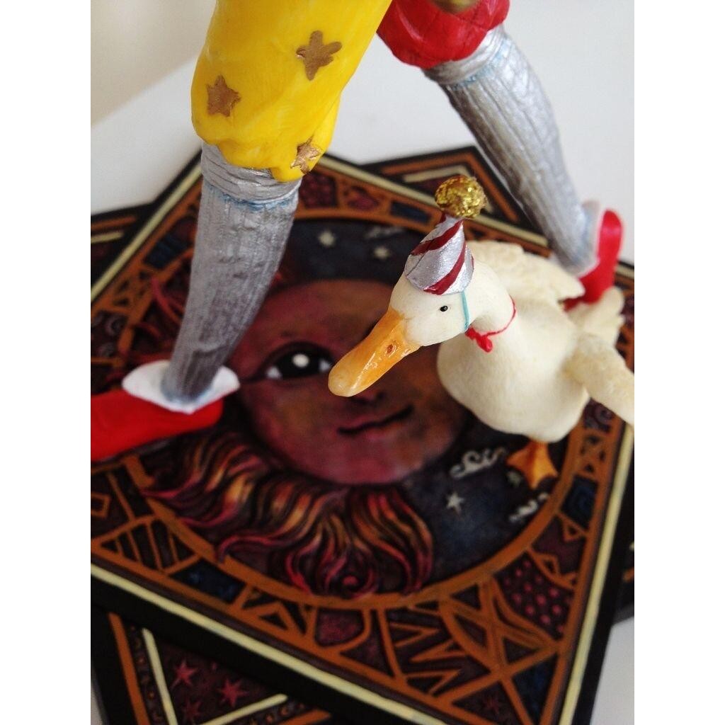 Jester Clown with Duck Figurine. Clown Statue. Jester Sculpture