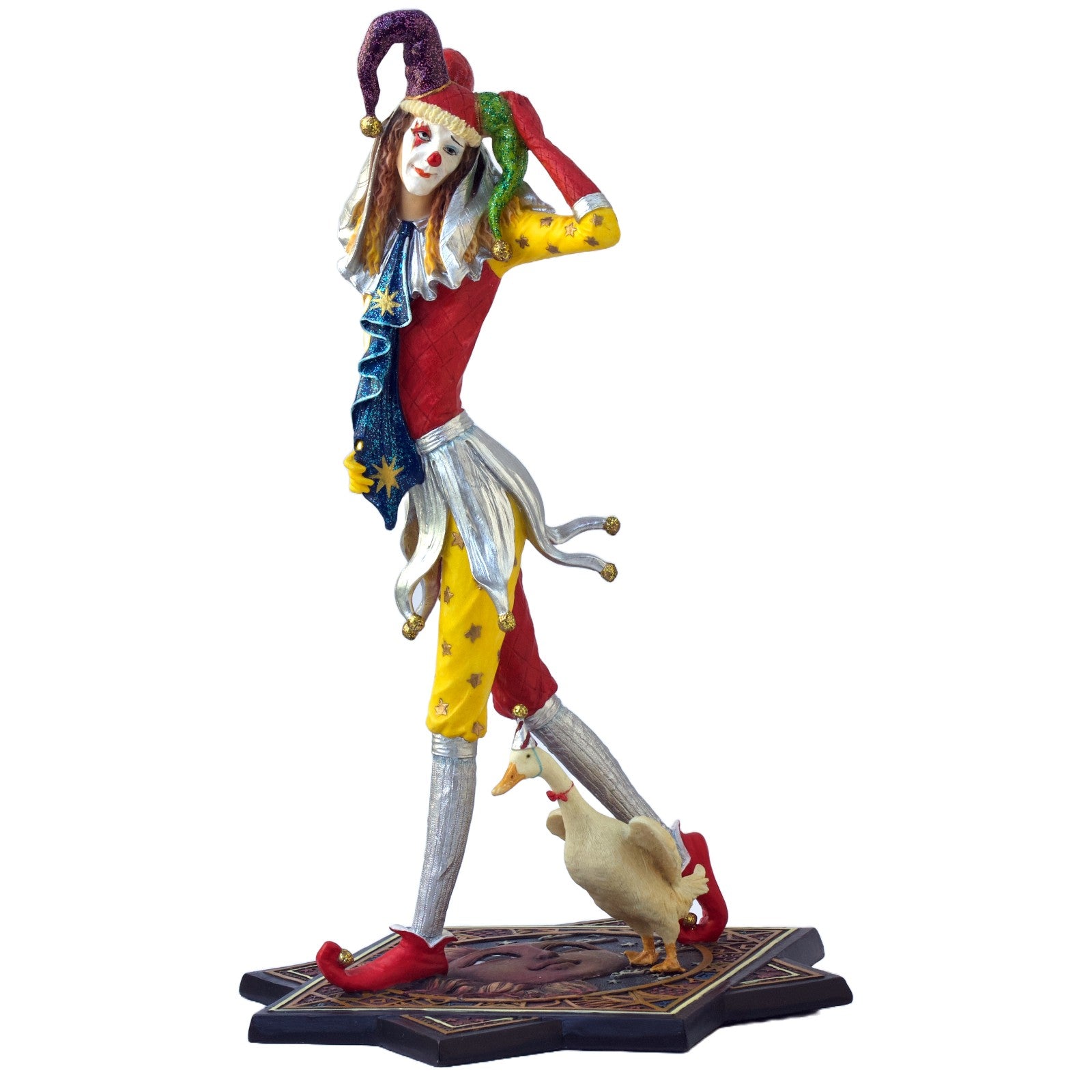Jester Clown with Duck Figurine. Clown Statue. Jester Sculpture
