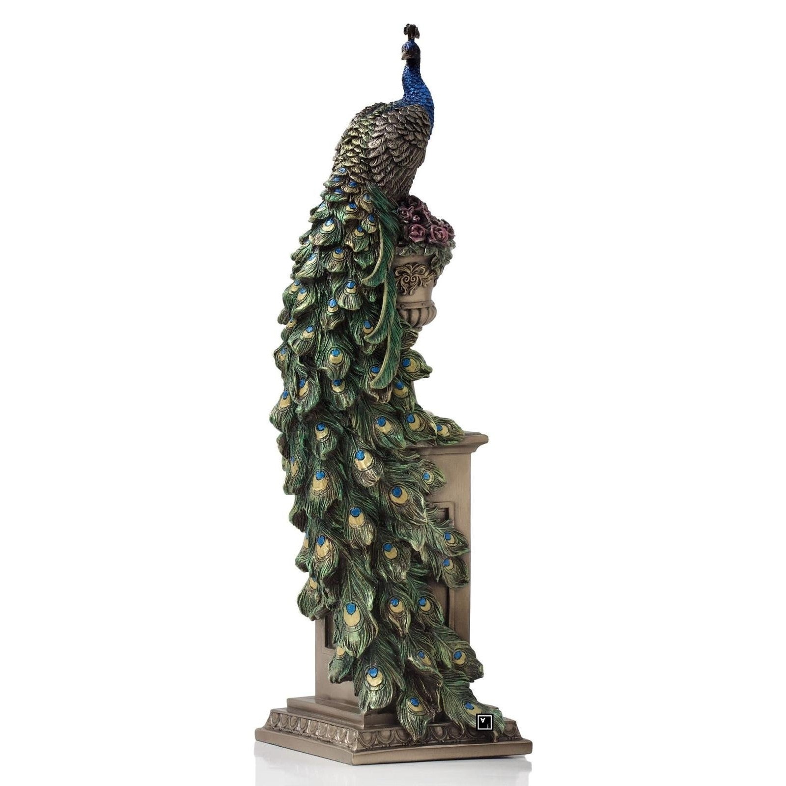 Peacock Urn Pedestal Sculpture | Handcrafted Resin Decor
