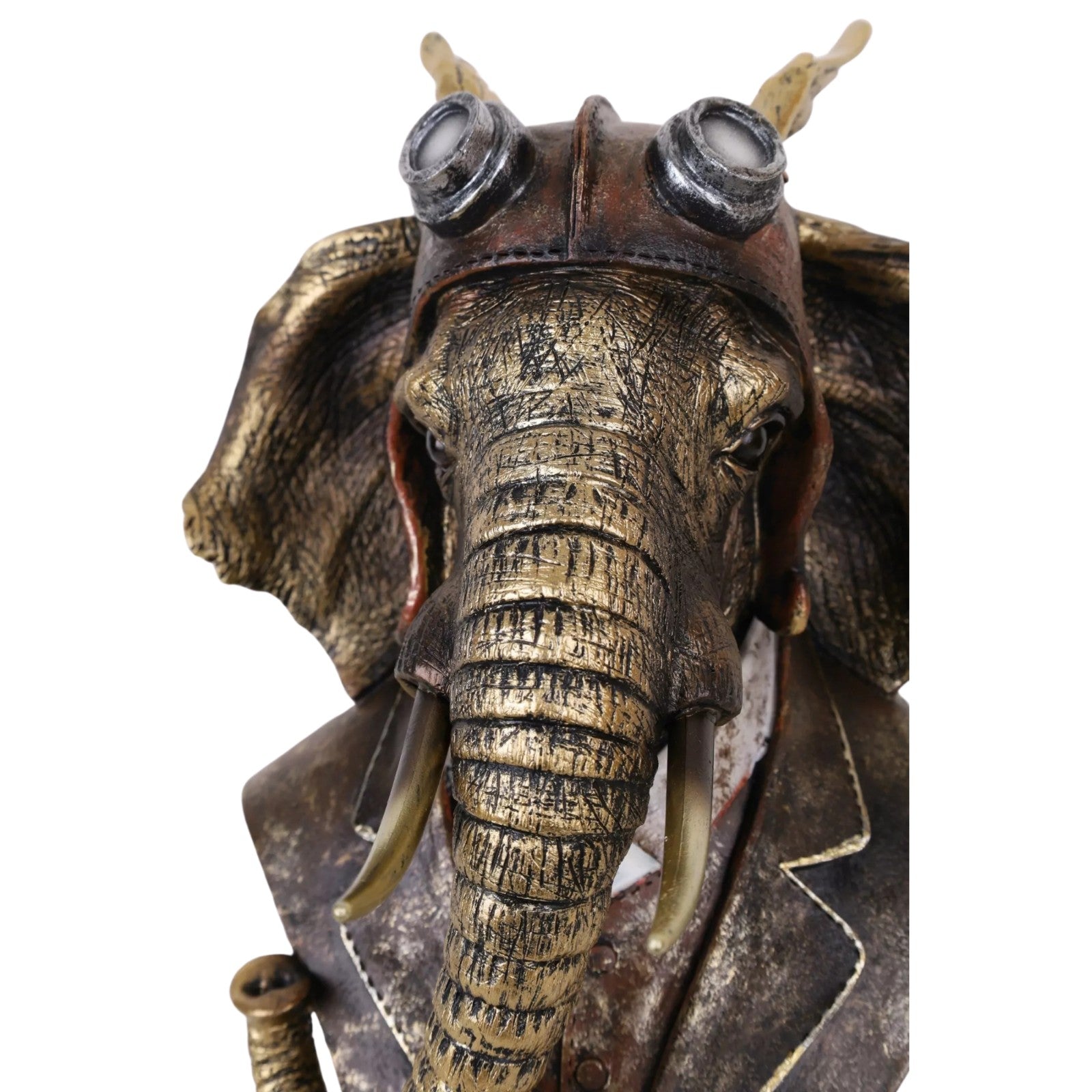 Resin Steampunk Bust of an Elephant in Aviator Outfit | Busts