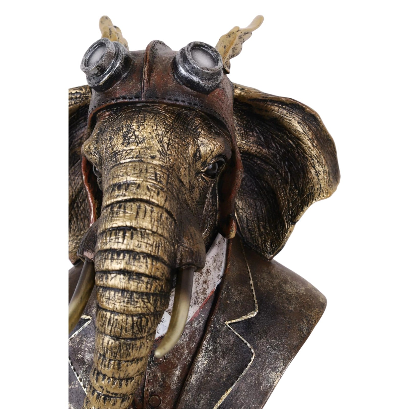 Resin Steampunk Bust of an Elephant in Aviator Outfit | Busts