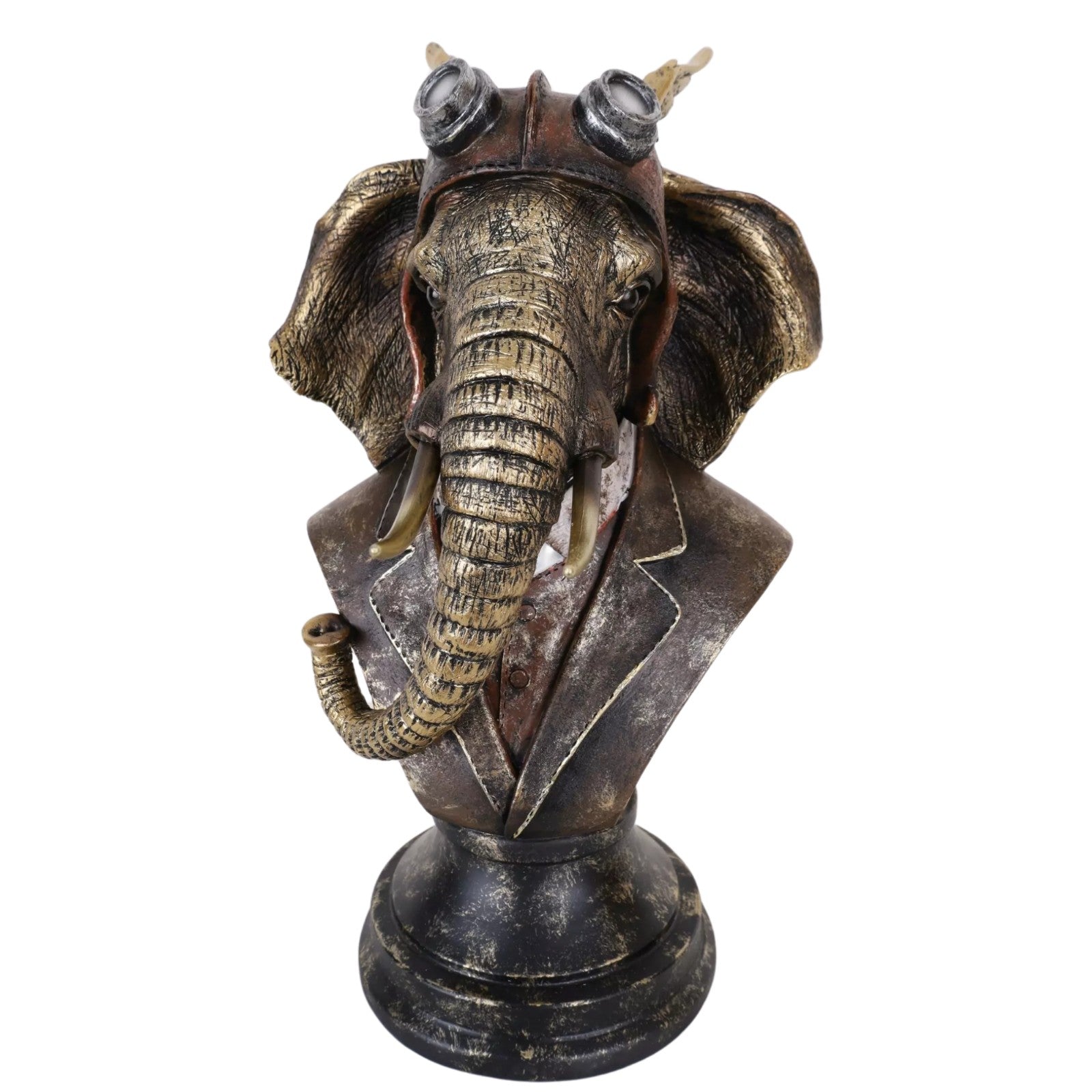 Resin Steampunk Bust of an Elephant in Aviator Outfit | Busts