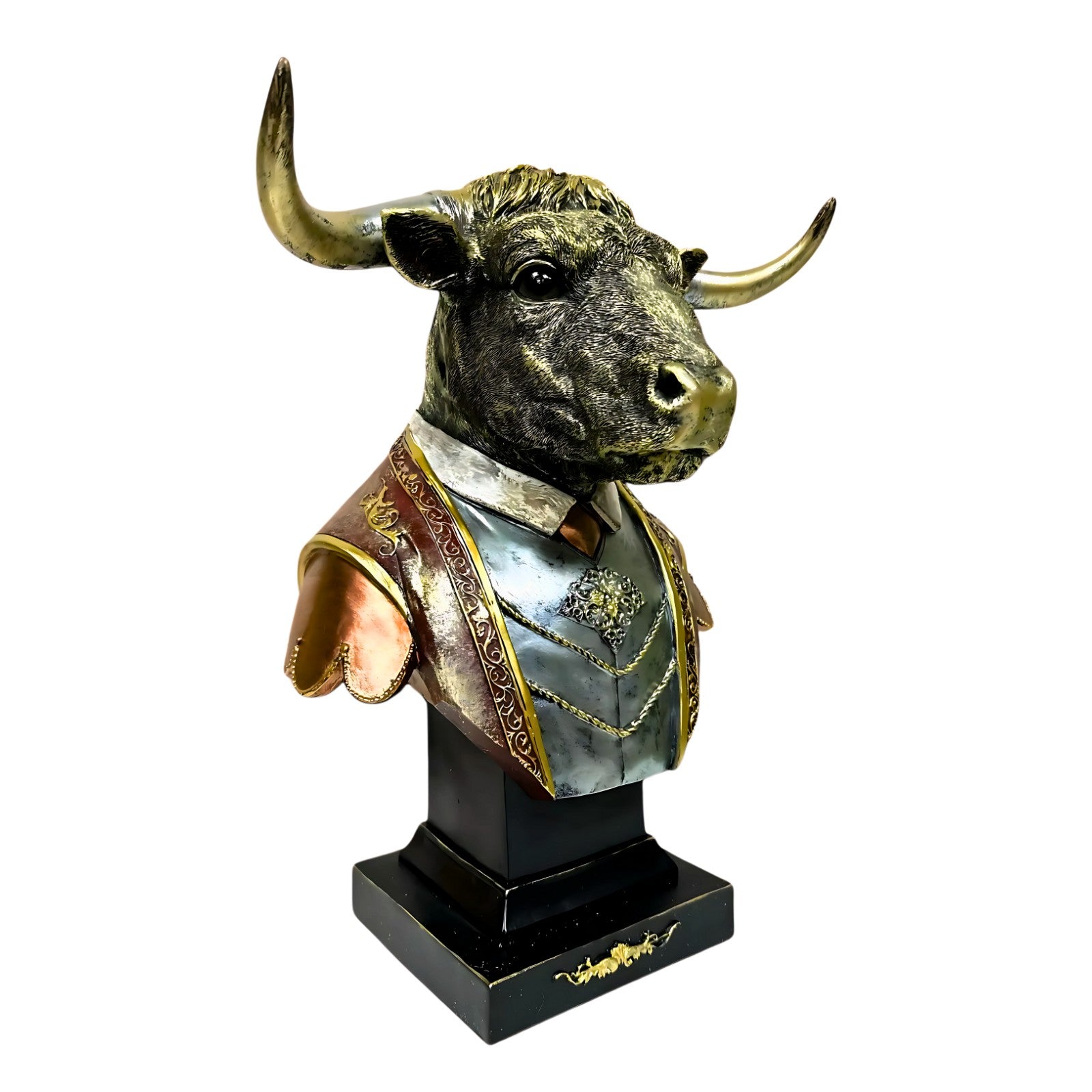 Resin Figurine of an Ox in Regal Attire – Animal Bust Sculpture