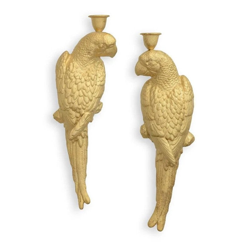 Pair of Cast Iron Gold Macaw. Home Decor | Animal Sculptures