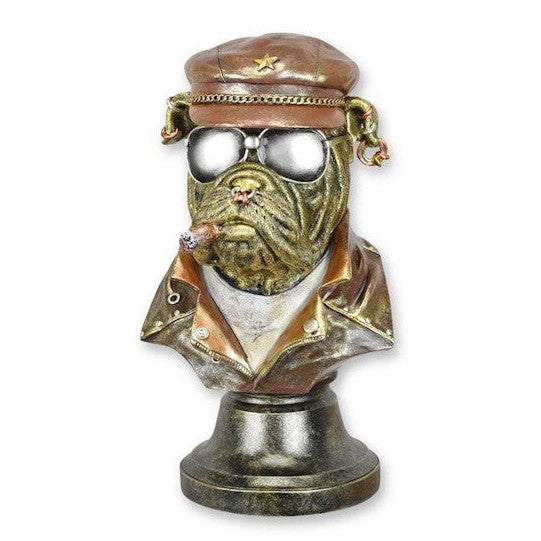 Resin Bust of English Bulldog with Cigar – Cool Dog Sculpture