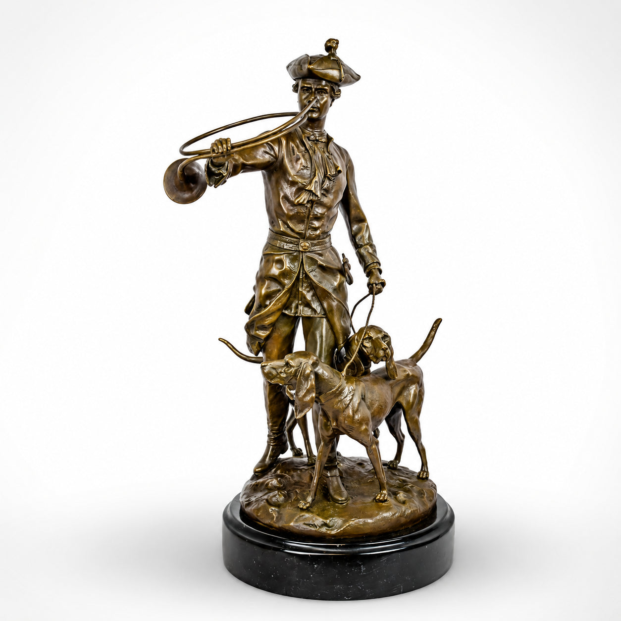 Hunting Horn Dog Statue | Handcrafted Bronze Decor