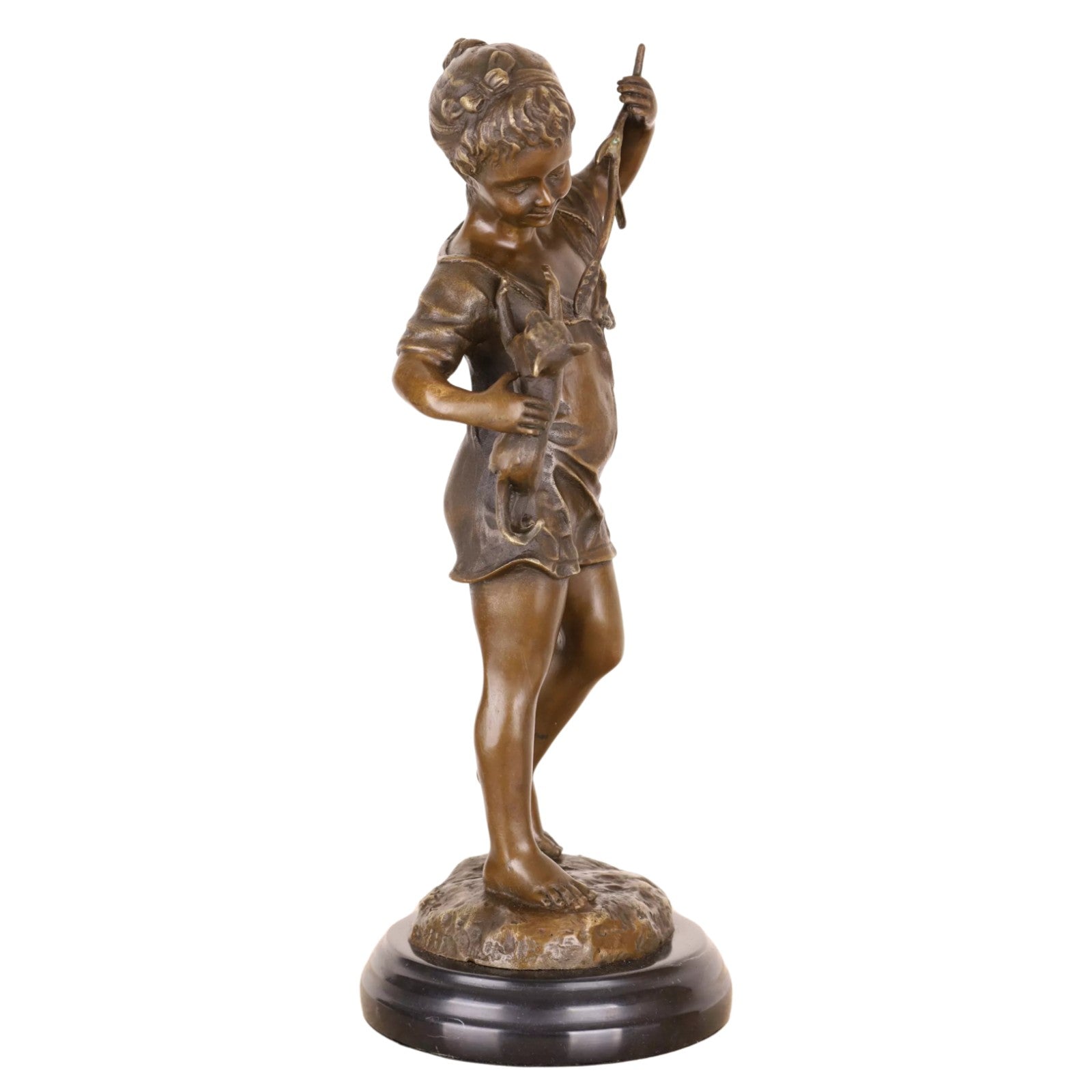 Bronze Sculpture of a Young Girl Playing with a Cat, Animal Sculptures