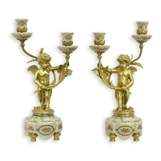 Angel Candelabra Pair | Handcrafted Brass Decor | Unique Home Accent