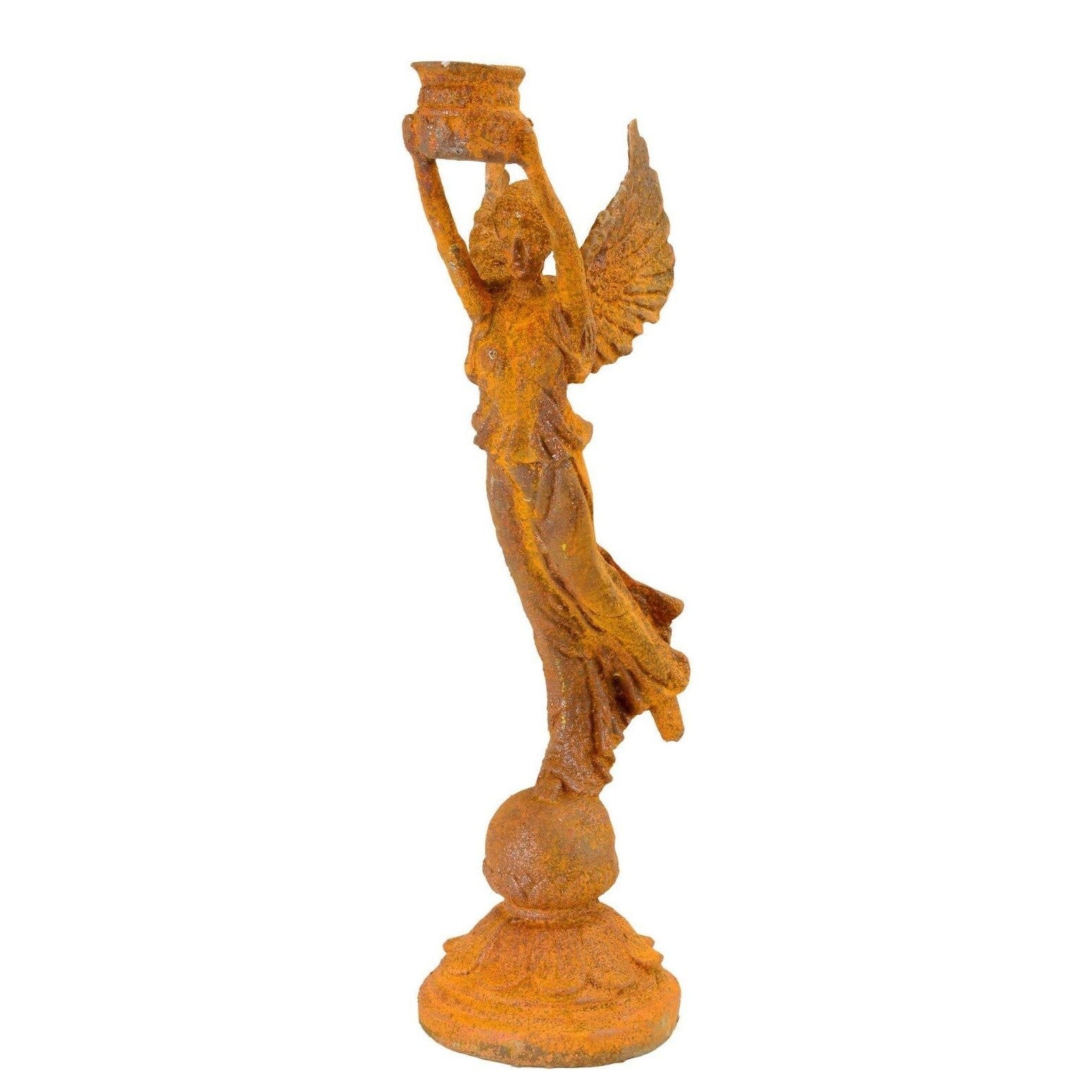 Rusty Cast Iron Angel Candlestand Home Decor, Mythology & Deity Sculpt