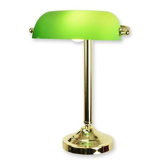 Green Banker Desk Lamp | Handcrafted Brass Decor