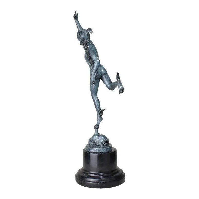 Green Patina Bronze Sculpture of Mercury with Winged Helmet