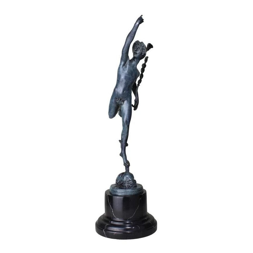 Green Patina Bronze Sculpture of Mercury with Winged Helmet