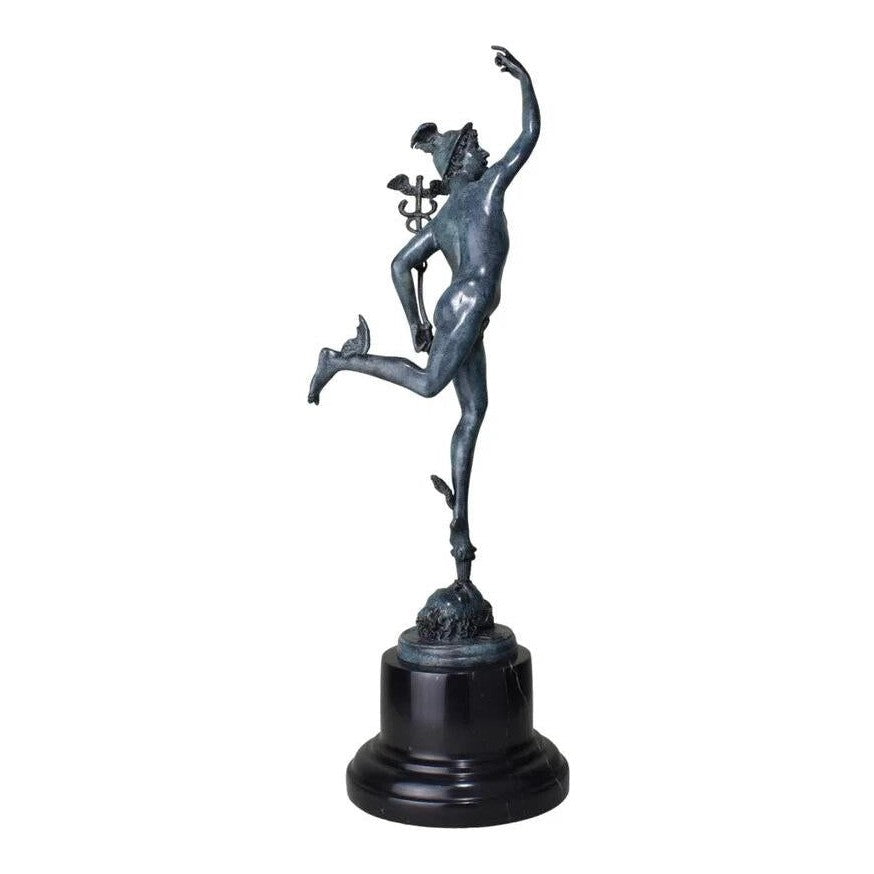 Green Patina Bronze Sculpture of Mercury with Winged Helmet
