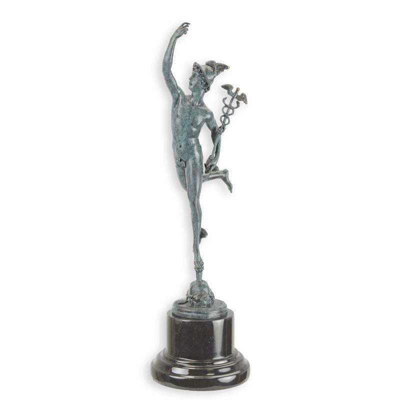 Green Patina Bronze Sculpture of Mercury with Winged Helmet
