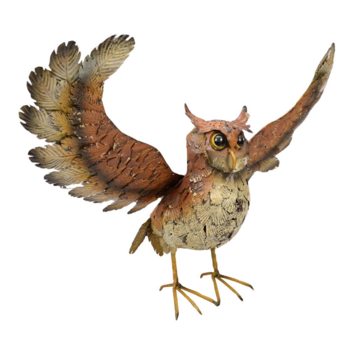 Metal Owl Sculpture with Spread Wings – Rustic Garden or Wall Decor