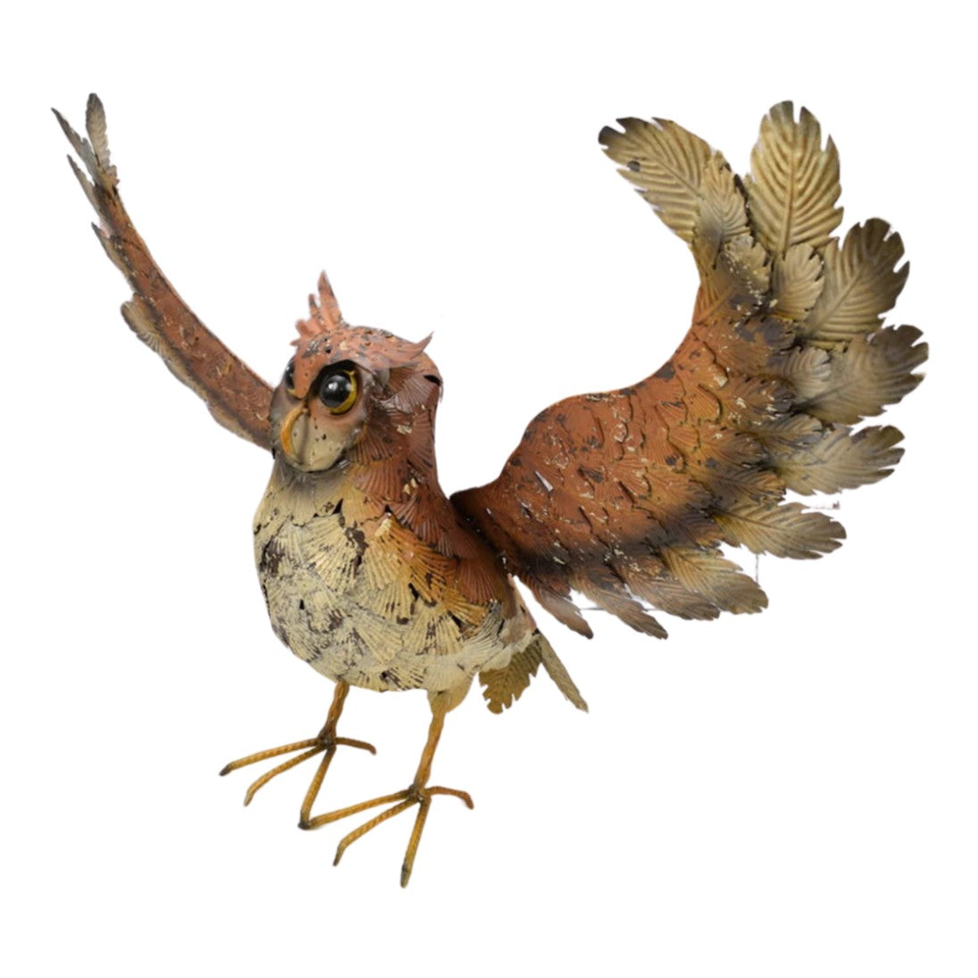 Metal Owl Sculpture with Spread Wings – Rustic Garden or Wall Decor