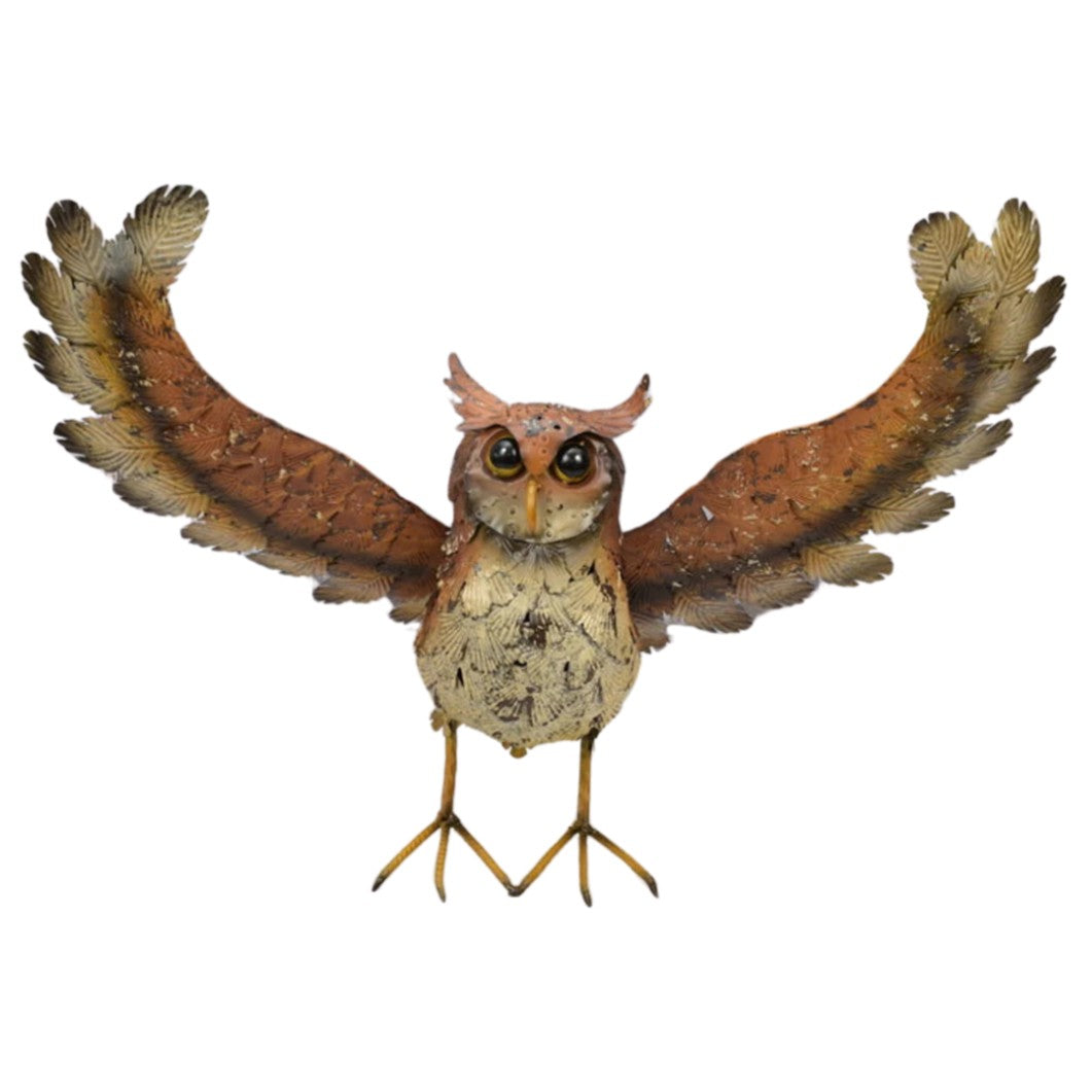 Metal Owl Sculpture with Spread Wings – Rustic Garden or Wall Decor