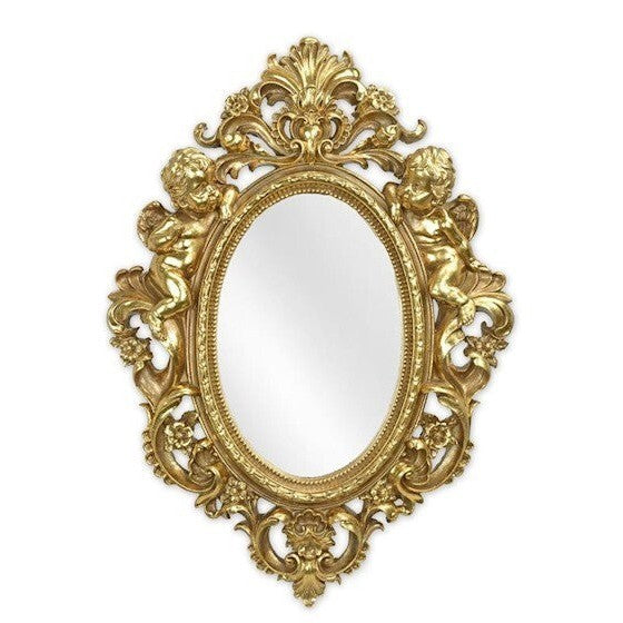 Cherub Oval Wall Mirror | Handcrafted Resin Decor