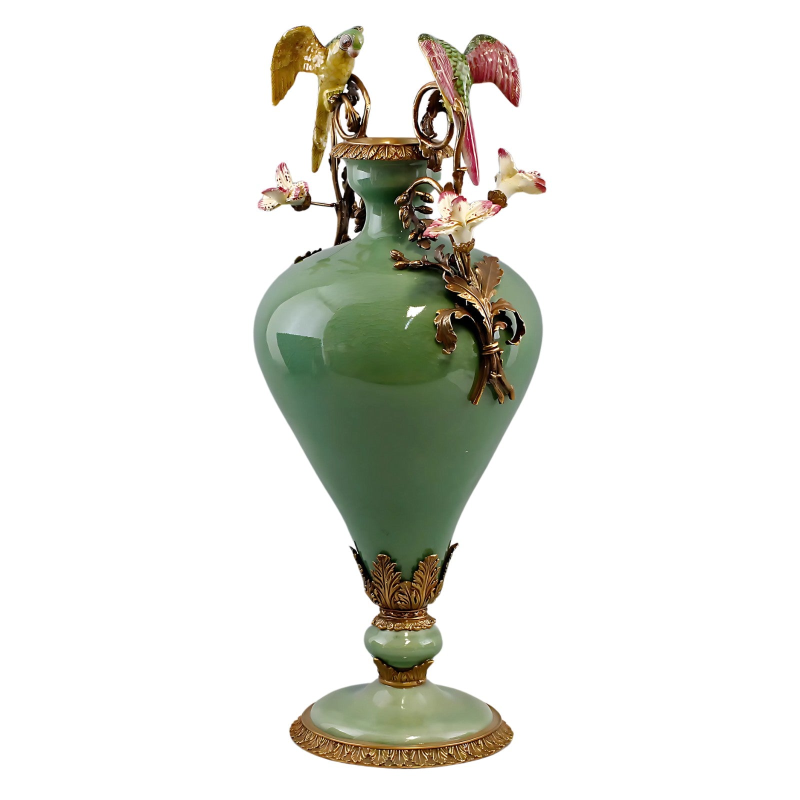 Parrot Floral Amphora Vase | Handcrafted Porcelain Decor | Gift Idea