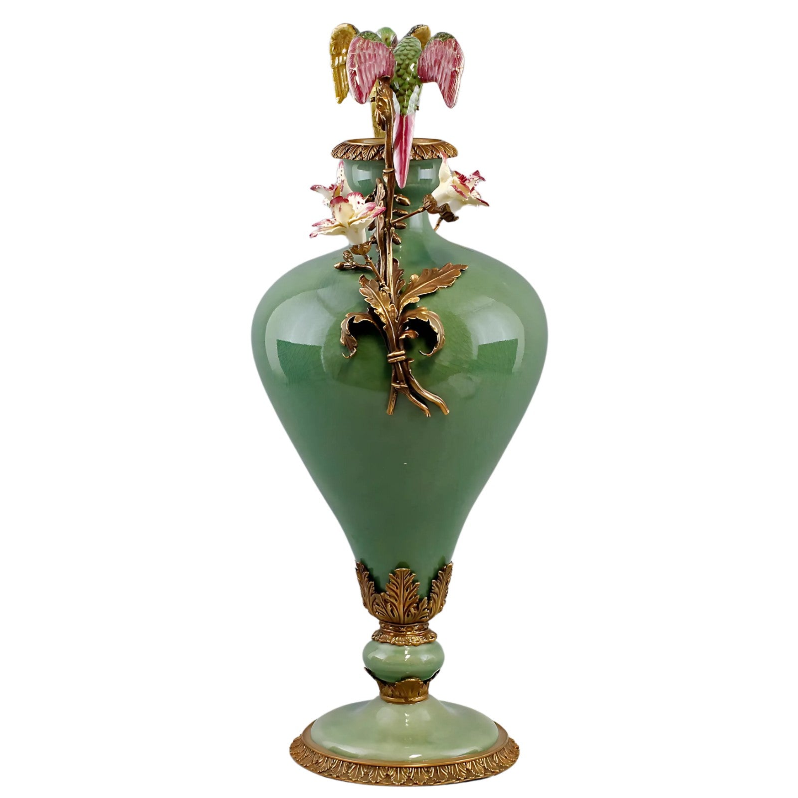 Parrot Floral Amphora Vase | Handcrafted Porcelain Decor | Gift Idea