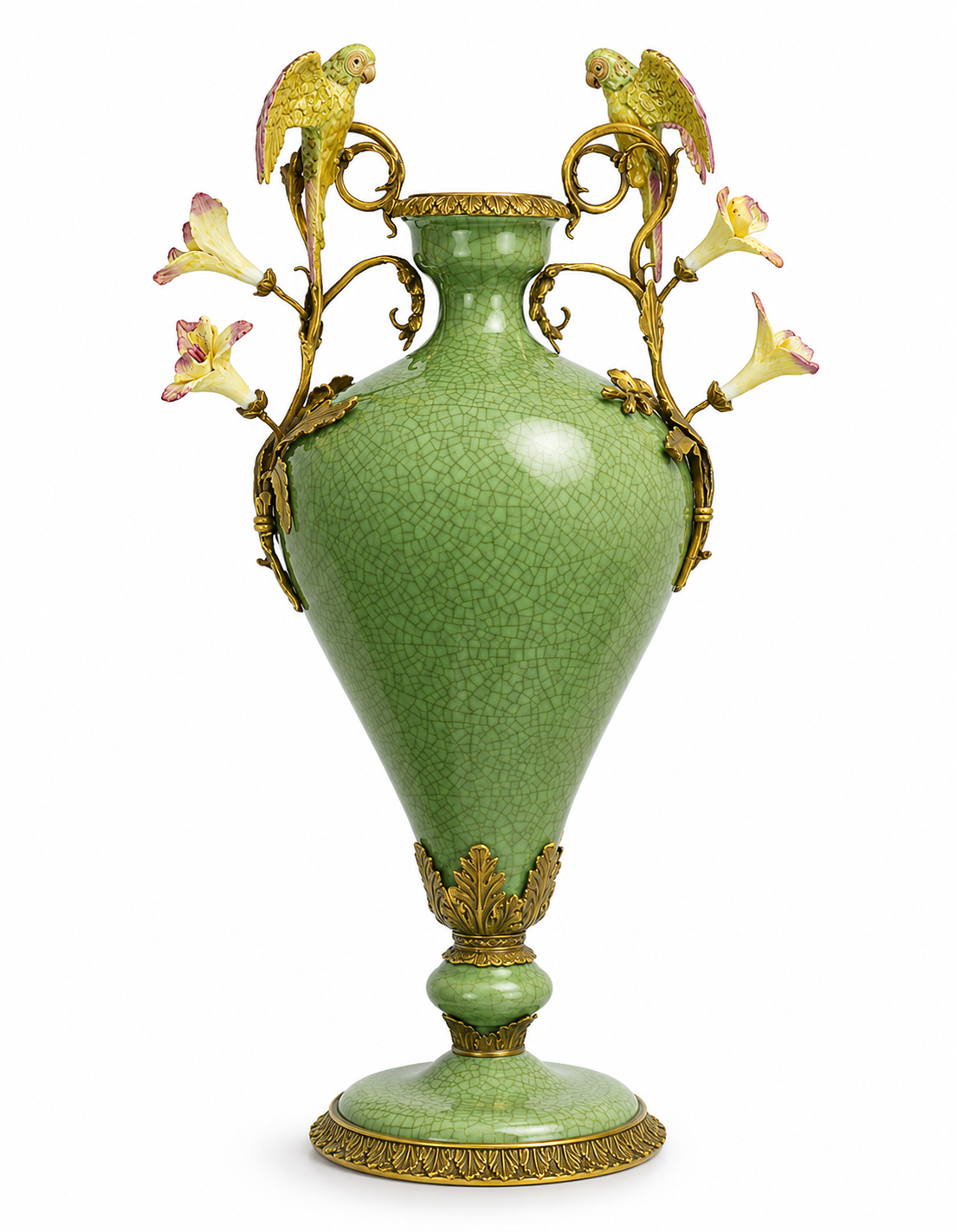 Parrot Floral Amphora Vase | Handcrafted Porcelain Decor | Gift Idea