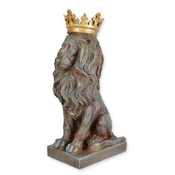 Regal Resin Figurine of a Crowned Lion – Tall Decorative Sculpture