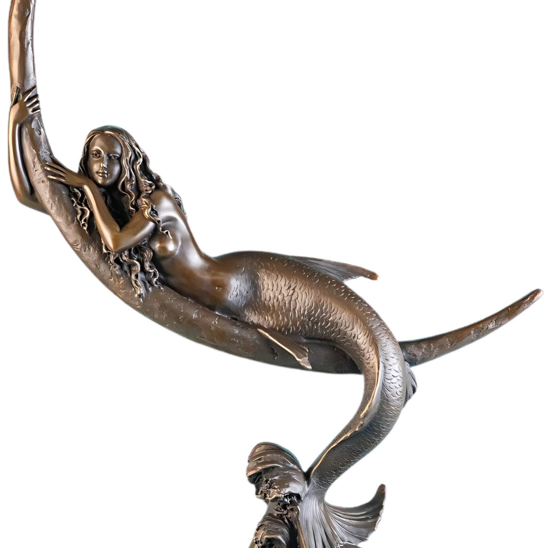 Bronze Mermaid on Crescent Moon | Curios & Collectibles
