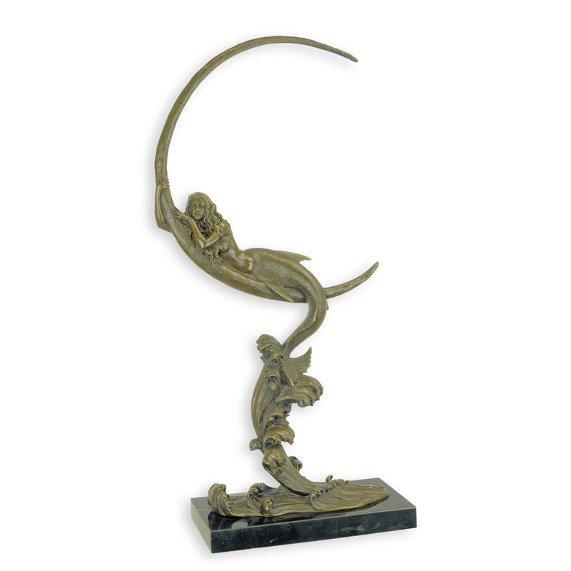 Bronze Mermaid on Crescent Moon | Curios & Collectibles