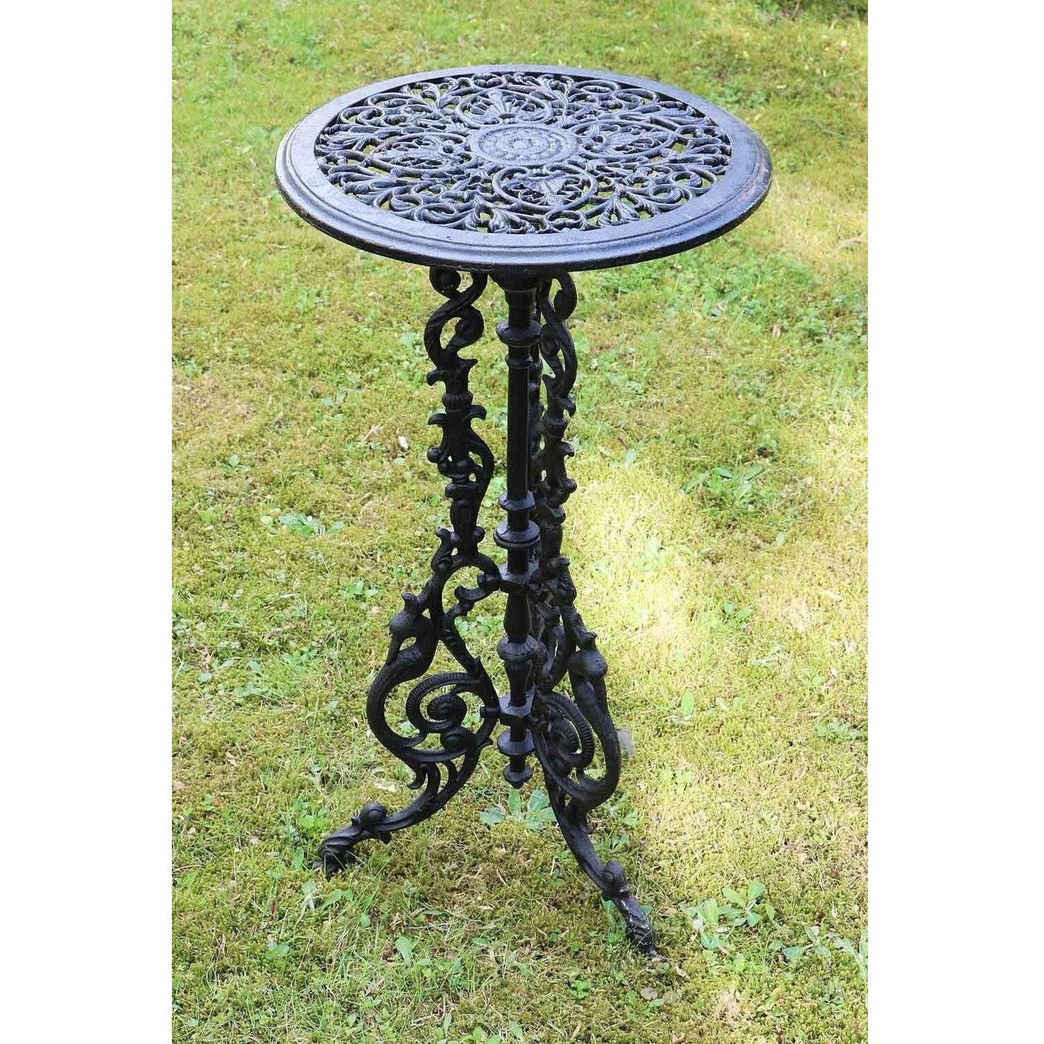 Vintage Style Black Cast Iron Plant Table – Ornate Garden Stand