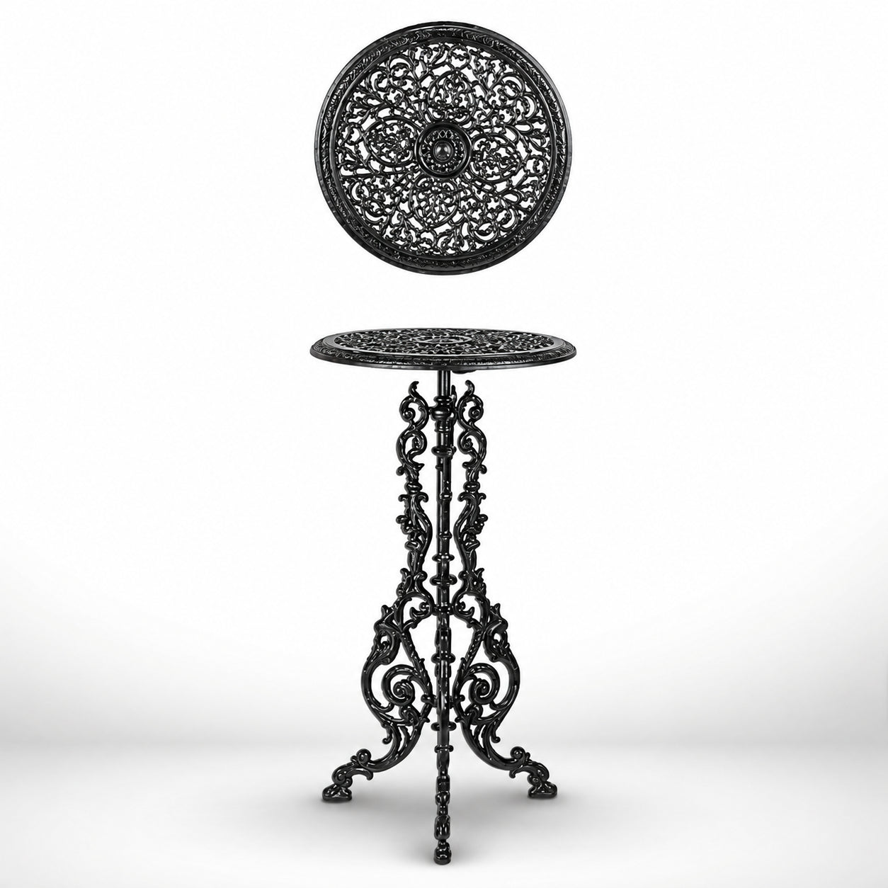 Vintage Style Black Cast Iron Plant Table – Ornate Garden Stand