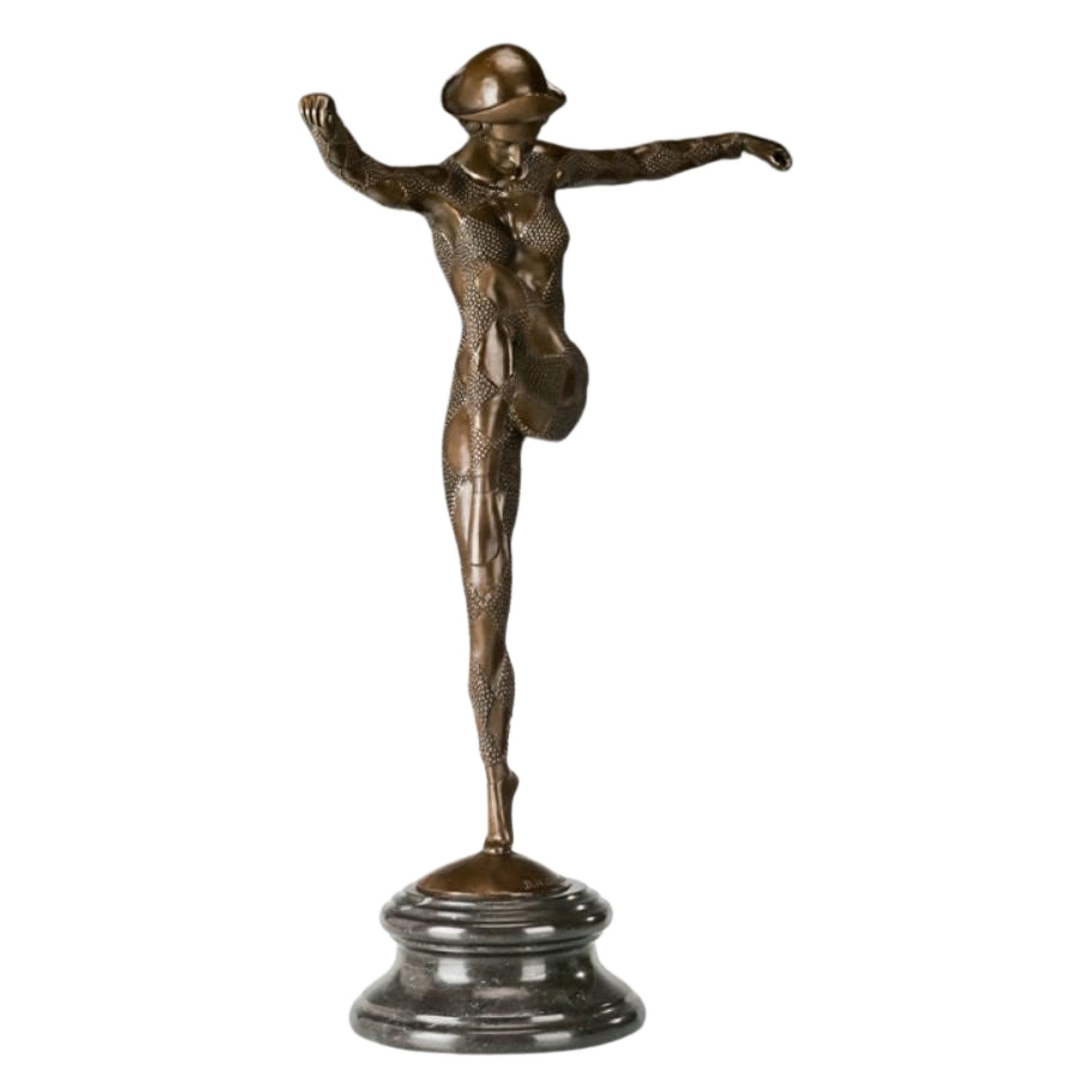 Large Bronze Sculpture of a Harlequin Dancer on Marble Base
