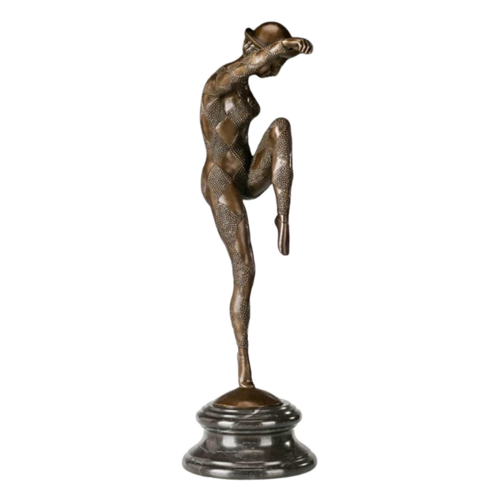 Large Bronze Sculpture of a Harlequin Dancer on Marble Base