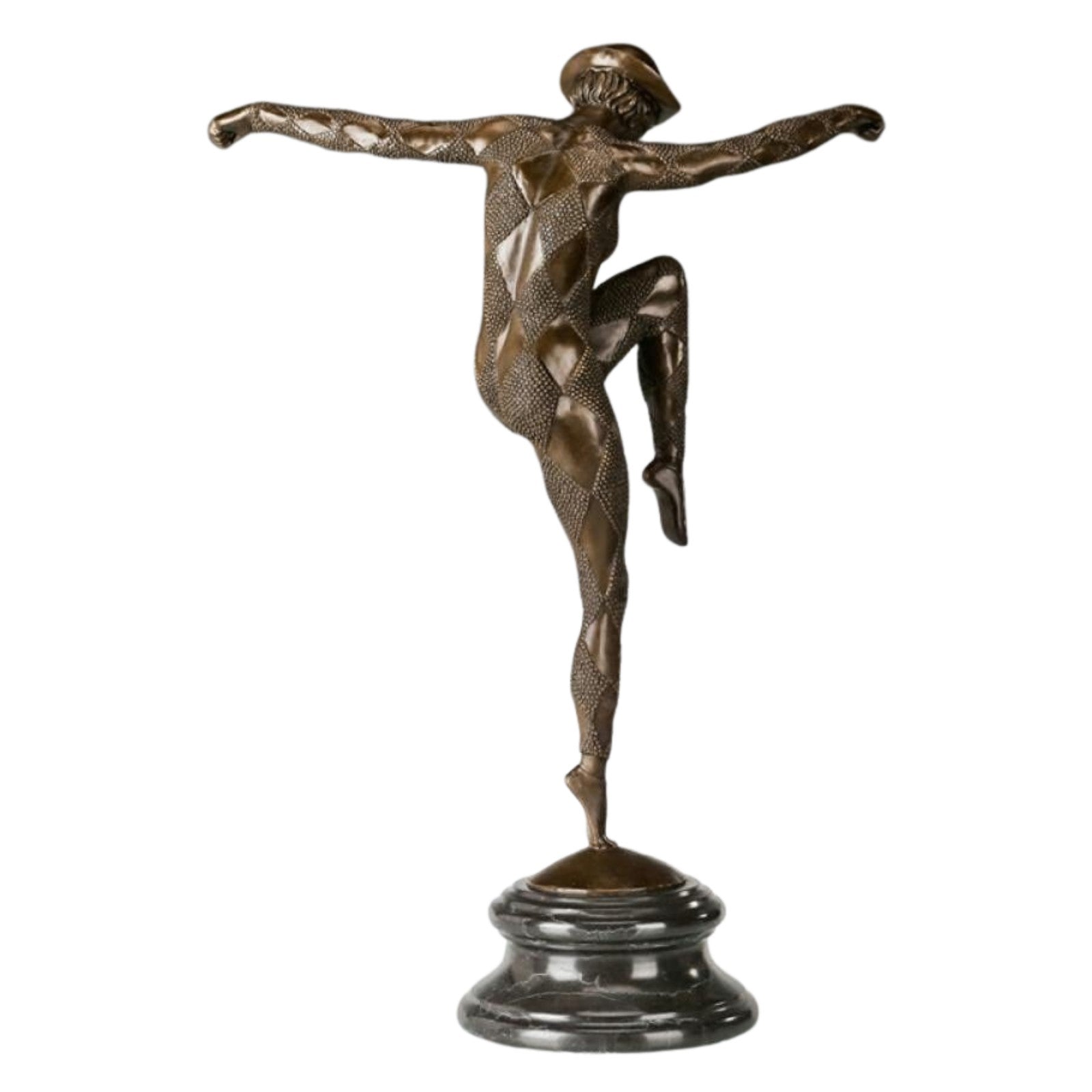 Large Bronze Sculpture of a Harlequin Dancer on Marble Base
