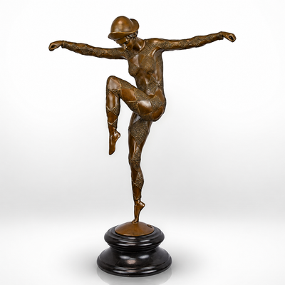 Large Bronze Sculpture of a Harlequin Dancer on Marble Base