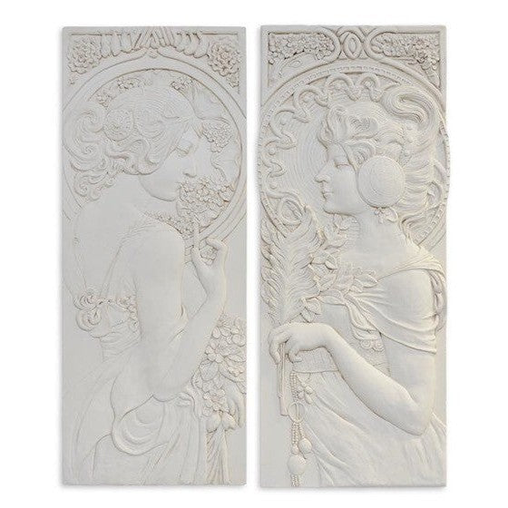 Pair of Mgo Art Nouveau Wall Plaques – Decorative Relief Panels