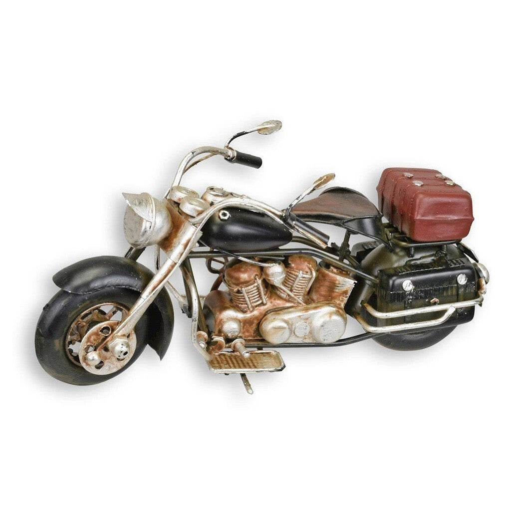 Vintage Tin Motorcycle Model – Black Metal Bike with Saddlebag
