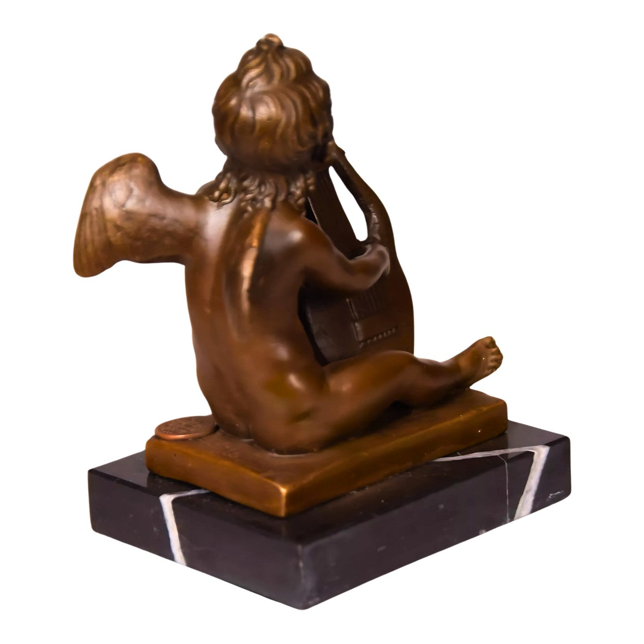 Bronze Sculpture of a Sitting Angel Playing the Lyre, Mythology & Deit