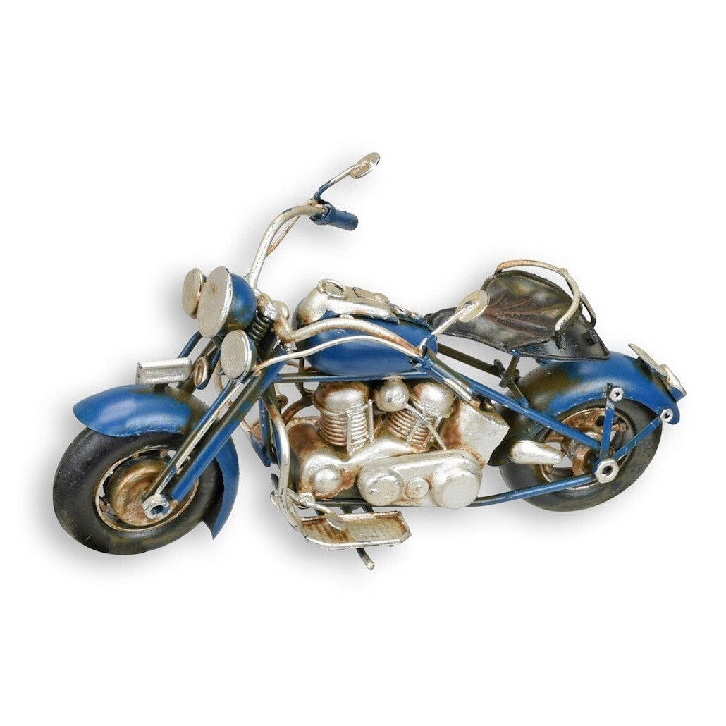 Mini Tin Motorcycle Model – Handmade Blue Vintage Metal Bike