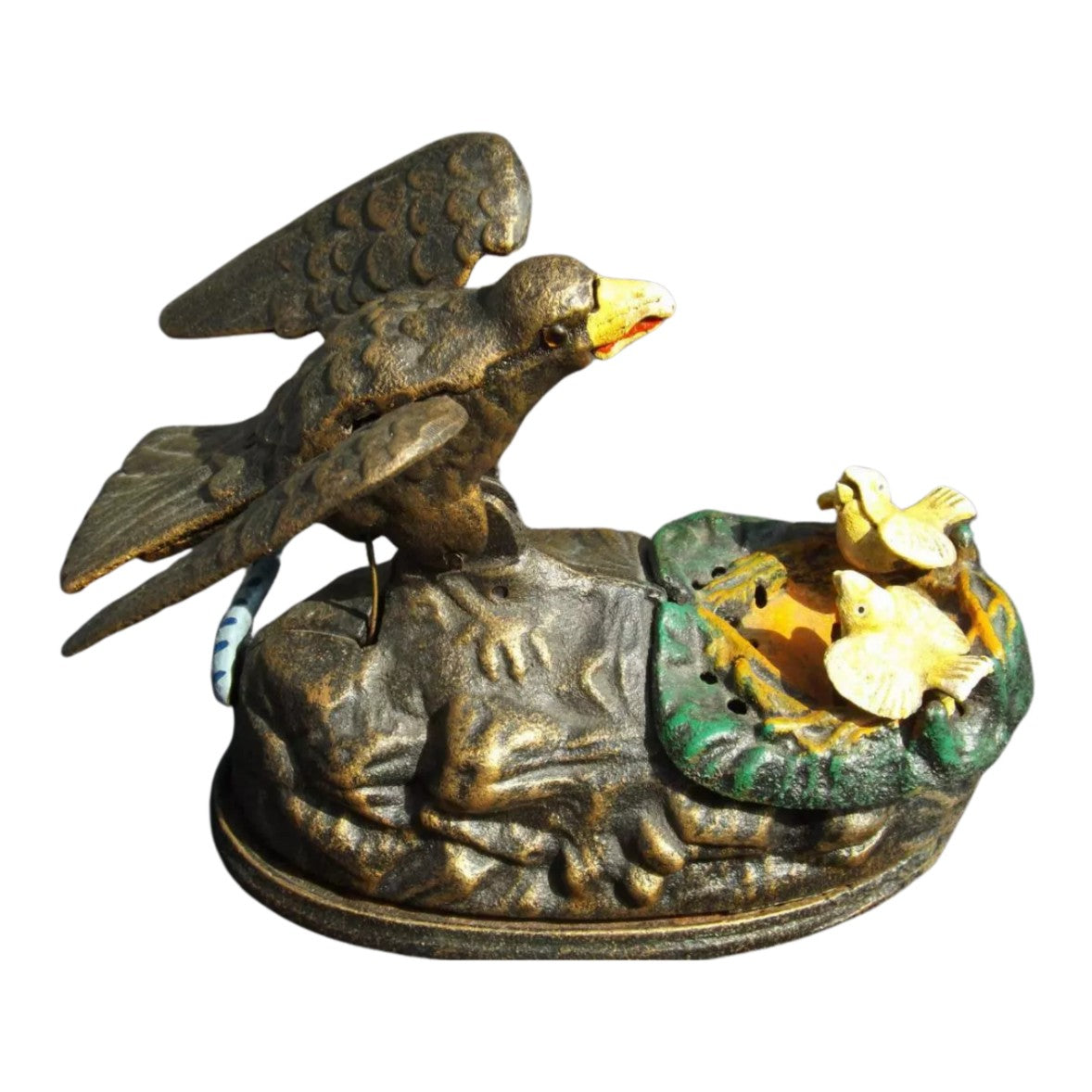 Cast Iron Mechanical Bank – Eagle Feeding Her Eaglets, Animal Sculptur