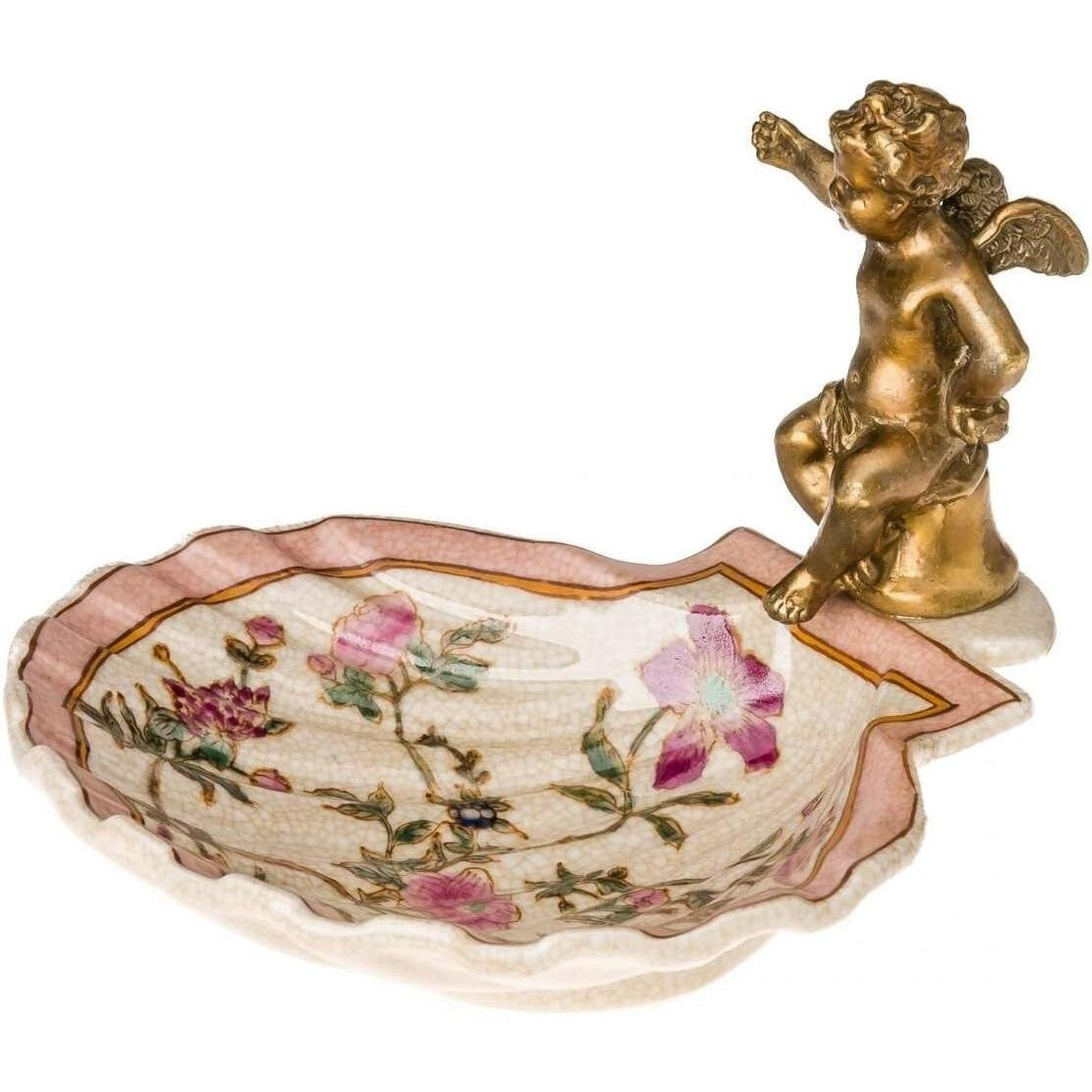 Cherub Floral Serving Bowl | Handcrafted Bronze Decor | Gift Idea